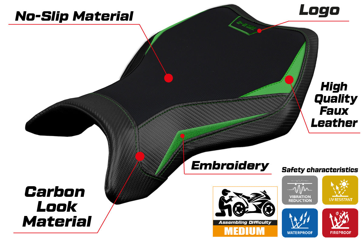 Kawasaki Ninja H2 H2R 2015-2025 Seat Cover Tappezzeria Italia TPZ in Green and Black