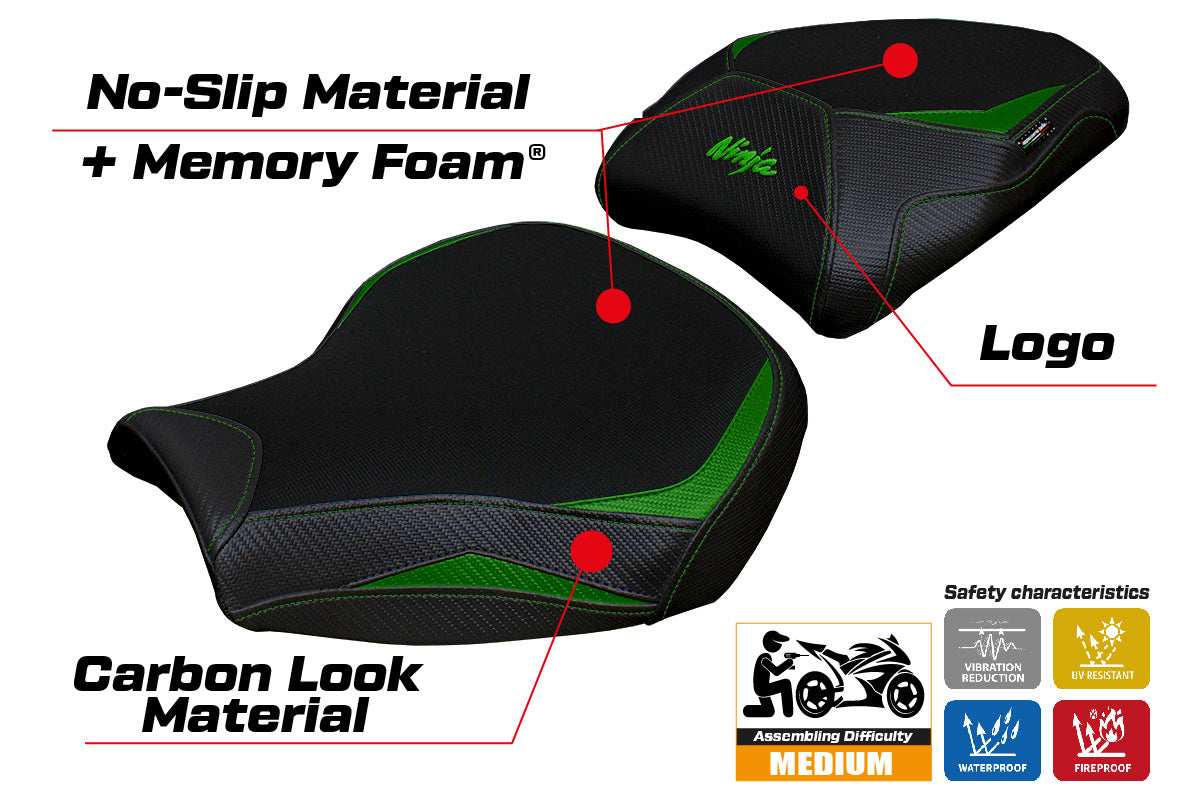 Funda de asiento Kawasaki Ninja H2 1000SX 2018-2025 Tappezzeria Italia TPZ en verde