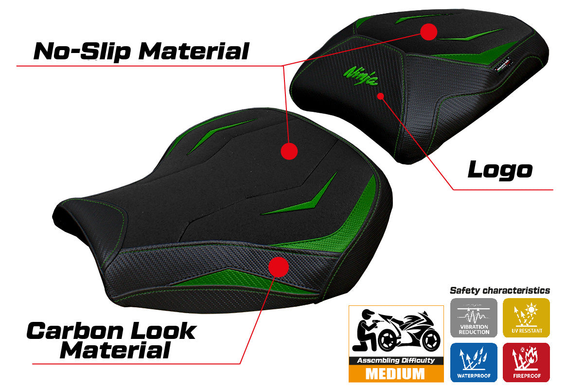 Funda de asiento Kawasaki Ninja H2 1000SX 2018-2025 Tappezzeria Italia TPZ Ultragrip en verde