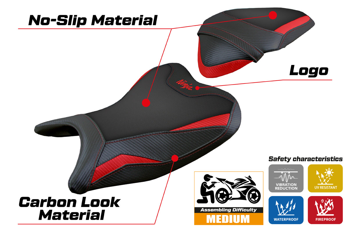 Kawasaki Ninja 250 2018 2019 Seat Cover Tappezzeria Italia TPZ in Red and Black