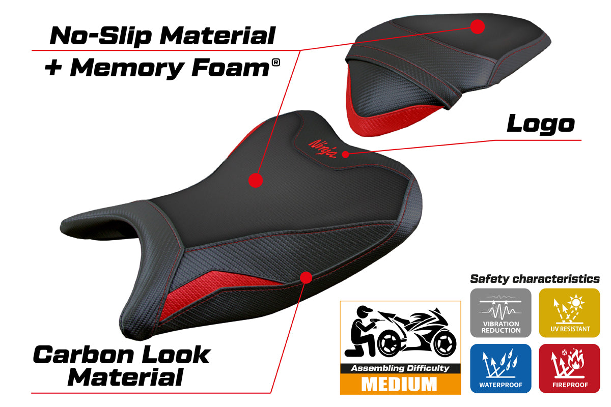 Kawasaki Ninja 250 2018 2019 Seat Cover Tappezzeria Italia TPZ Comfort in Red and Black
