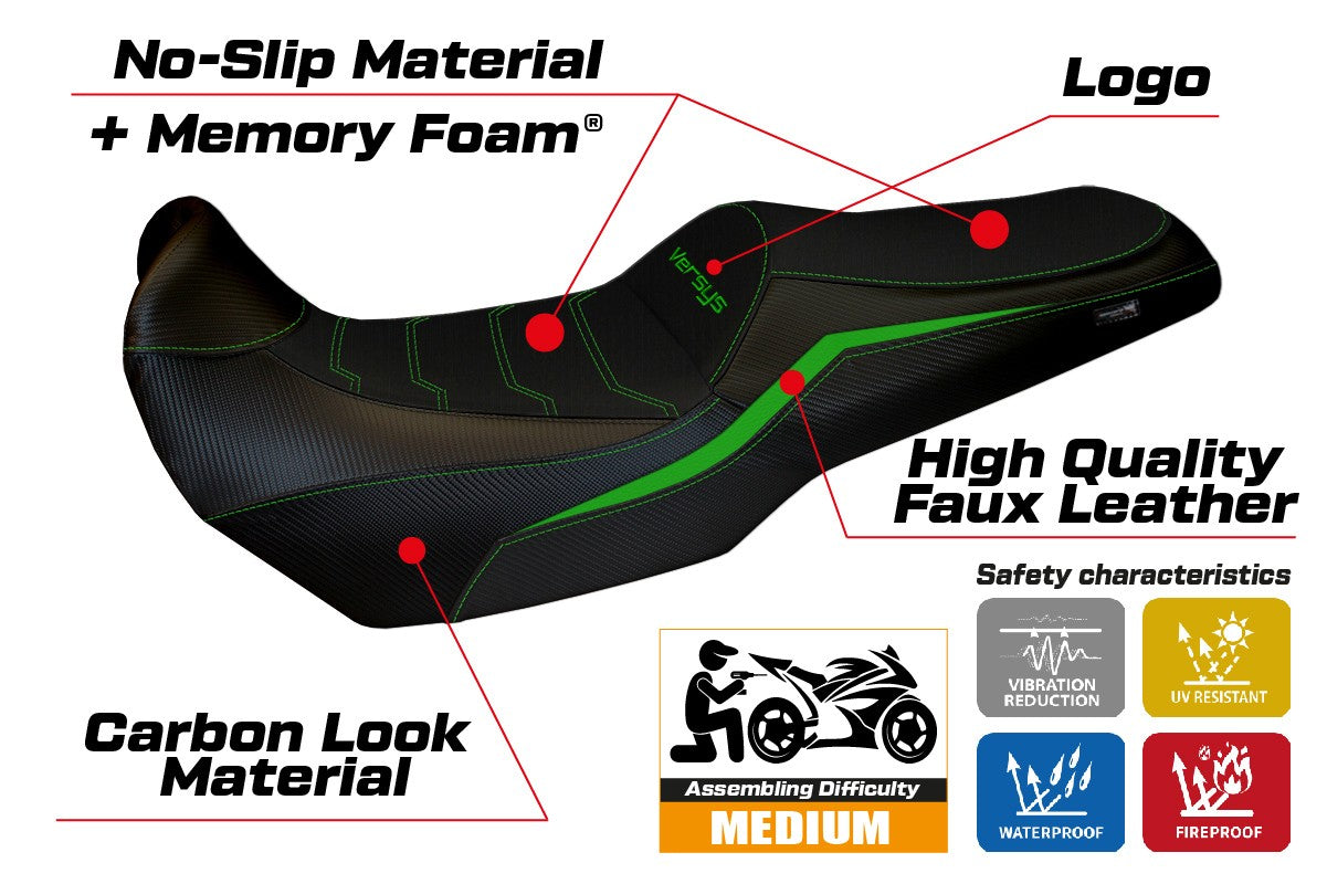Funda de asiento Kawasaki Versys 1100 2025 Tappezzeria Italia TPZ Comfort Verde Negro