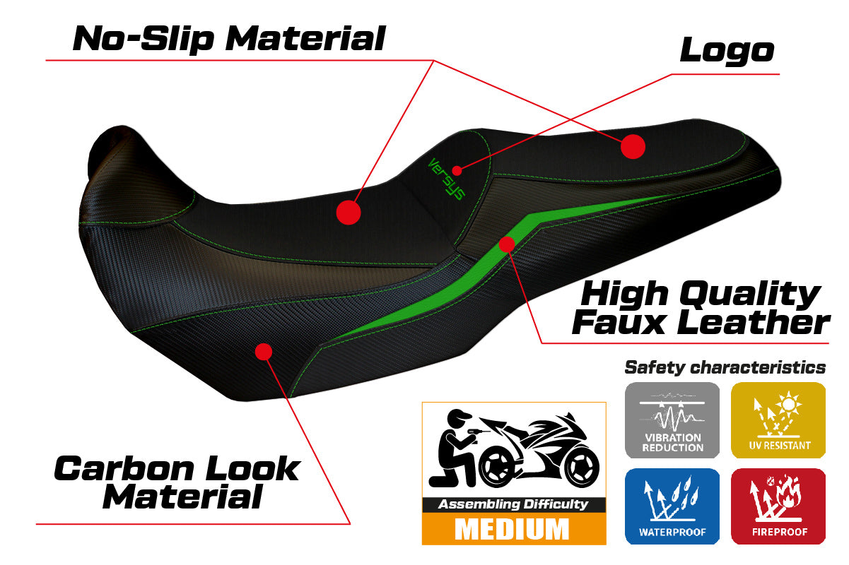 Kawasaki Versys 1000 2019-2024 Seat Cover Italia Tappezzeria in Green and Black