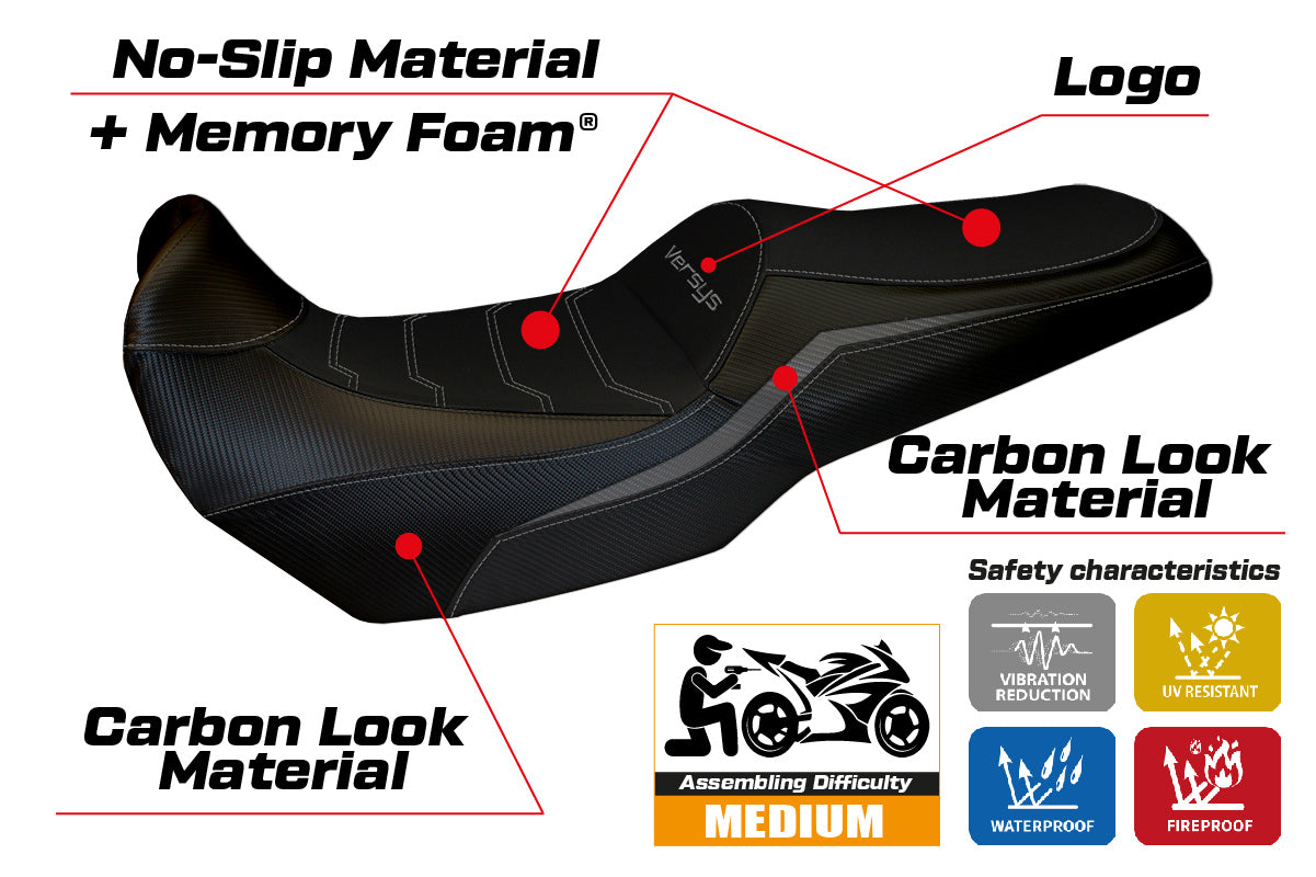 Kawasaki Versys 1000 2019-2024 Seat Cover Italia Tappezzeria Comfort in Grey and Black