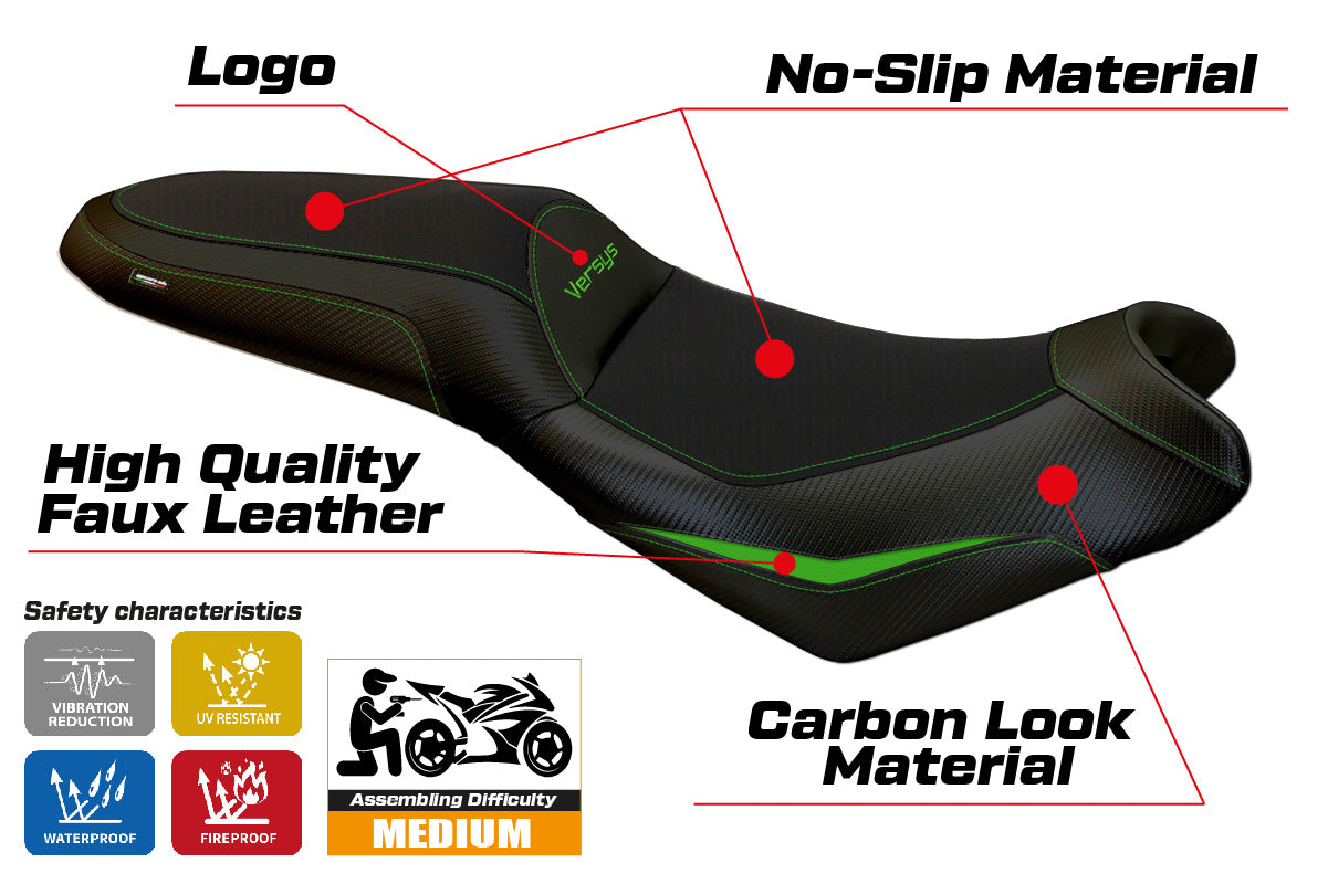 Kawasaki Versys 650 2007-2025 Seat Cover Tappezzeria Italia TPZ in Green and Black