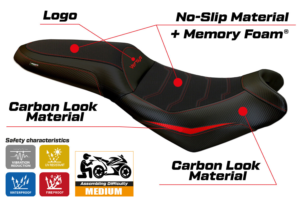 Kawasaki Versys 650 2007-2025 Seat Cover Tappezzeria Italia TPZ Comfort in Red and Black