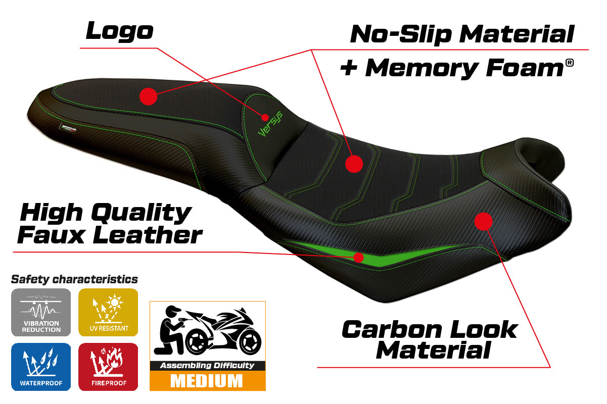 Kawasaki Versys 650 2007-2025 Seat Cover Tappezzeria Italia TPZ Comfort in Green and Black