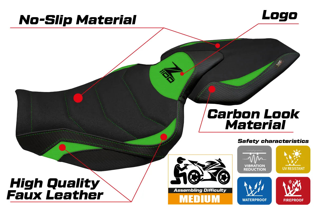 Kawasaki Z1100 2026 Seat Cover TPZ Italia Ultragrip Green Black