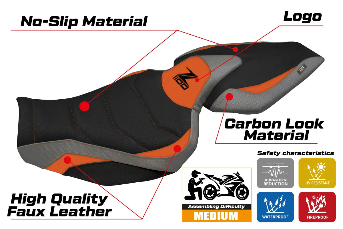 Kawasaki Z1100 2026 Seat Cover TPZ Italia Ultragrip Orange Grey Black