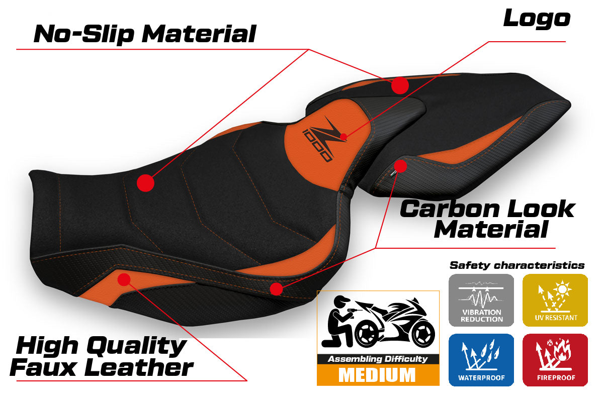 Kawasaki Z1000 2014-2021 Seat Cover Tappezzeria Italia TPZ Ultragrip in Orange and Black