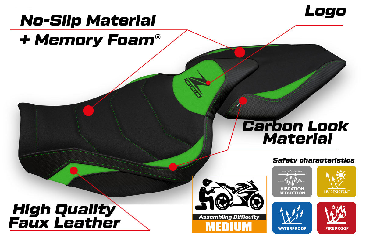 Kawasaki Z1000 2014-2021 Seat Cover Tappezzeria Italia TPZ Ultragrip in Green and Black
