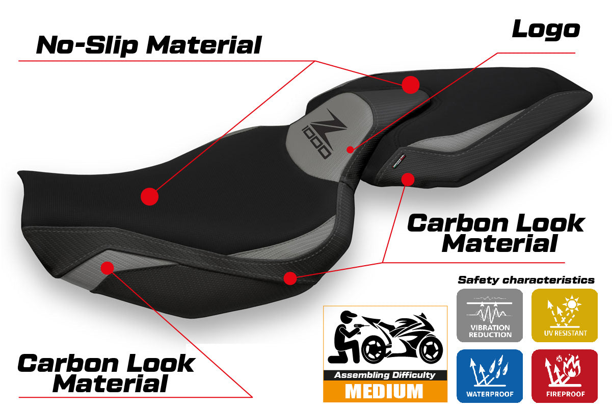 Kawasaki Z1000 2014-2021 Seat Cover Tappezzeria Italia TPZ in Grey and Black