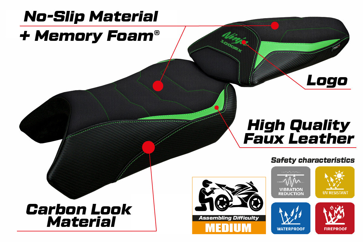 Kawasaki Ninja 1000 / 1000 SX 2020-2024 Seat Cover Tappezzeria Italia TPZ Comfort in Green