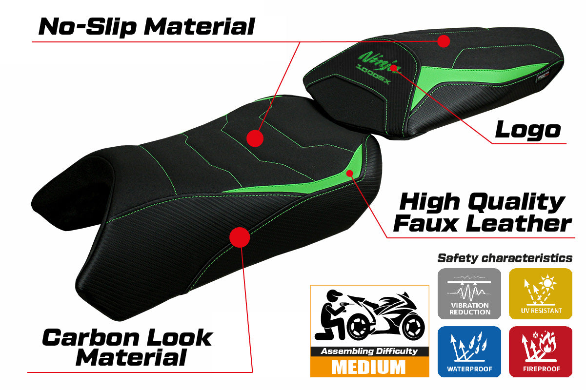 Funda de asiento Kawasaki Ninja 1000 / 1000 SX 2020-2024 Tappezzeria Italia TPZ Ultragrip en verde