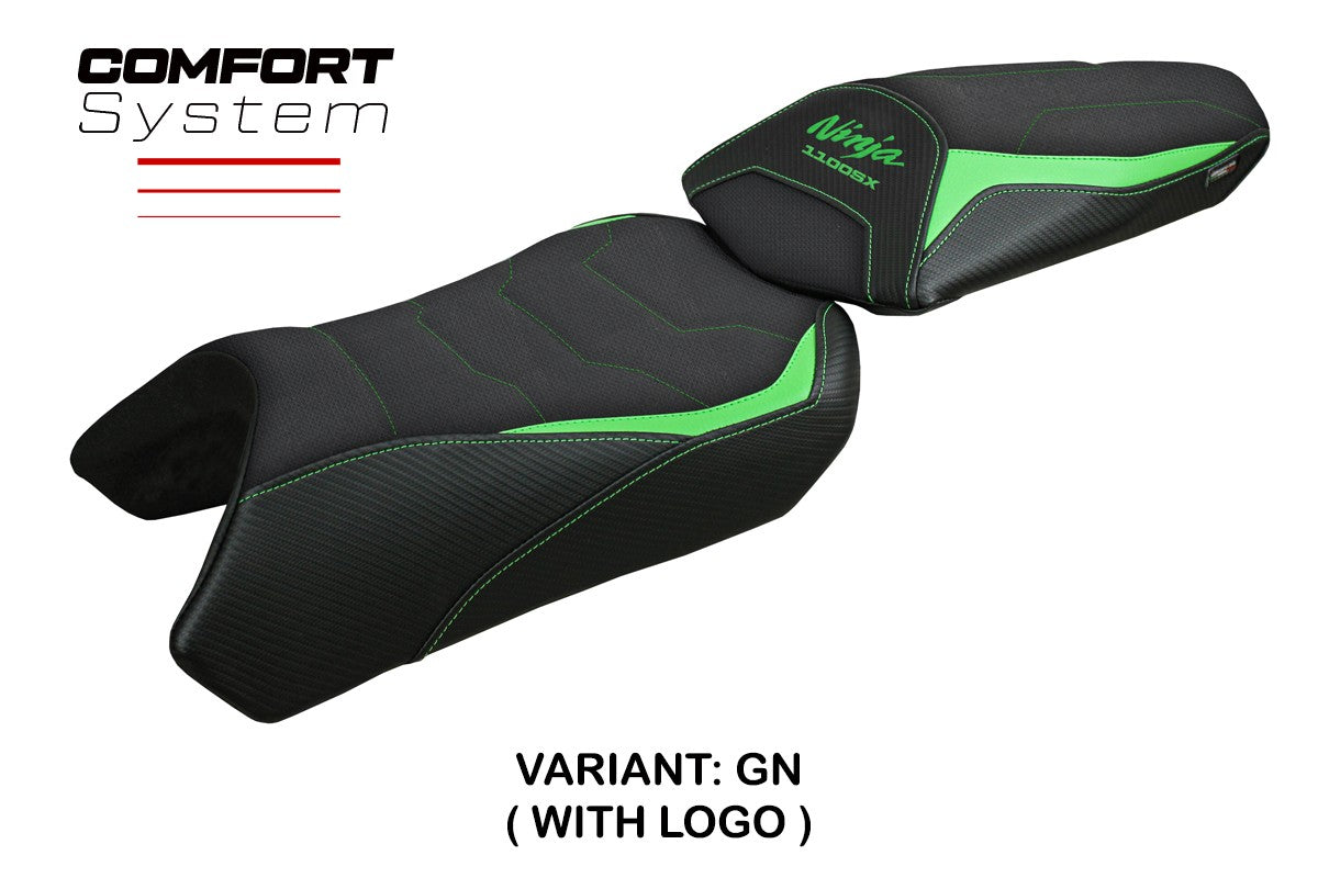 Funda de asiento Kawasaki Ninja 1100 SX 2025 Tappezzeria Italia TPZ Comfort Verde Negro