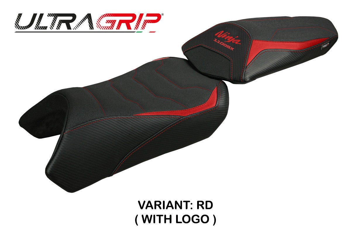 Funda de asiento Kawasaki Ninja 1100 SX 2025 Tappezzeria Italia TPZ Ultragrip Rojo Negro
