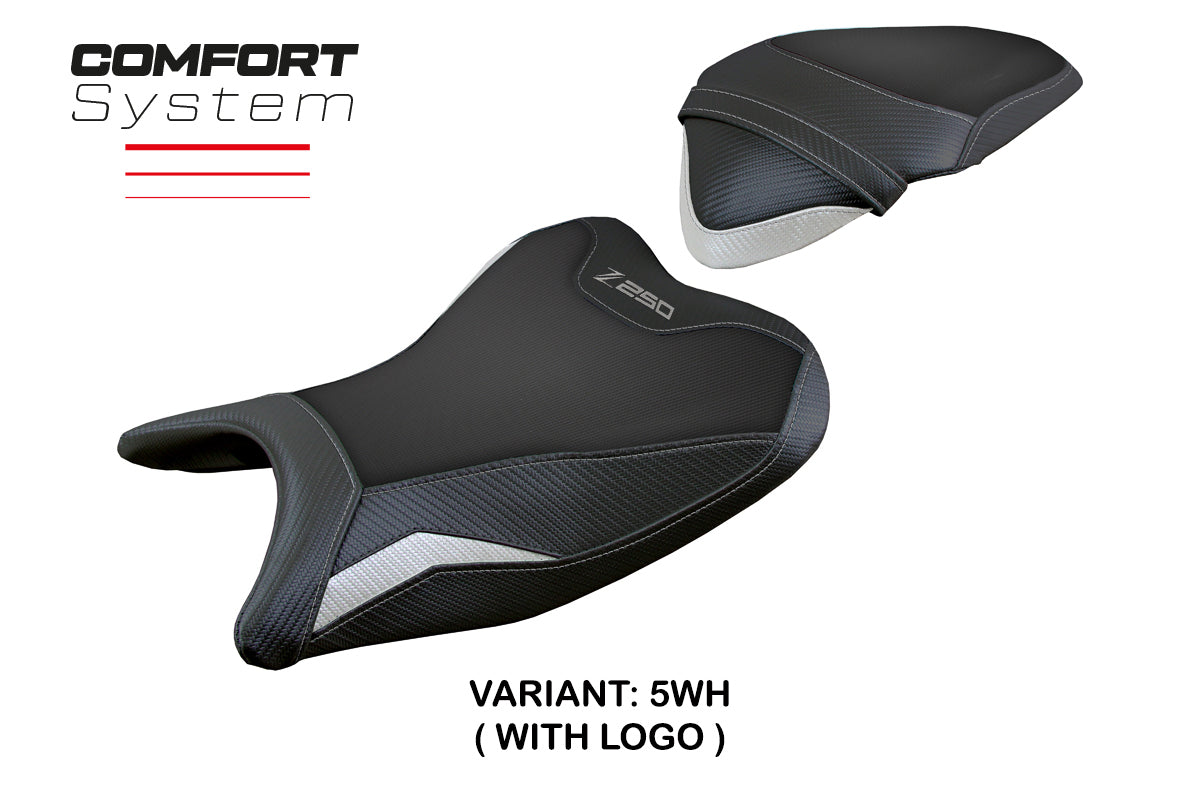 Funda de asiento Kawasaki Z250 2019-2020 Tappezzeria Italia TPZ Comfort en blanco y negro