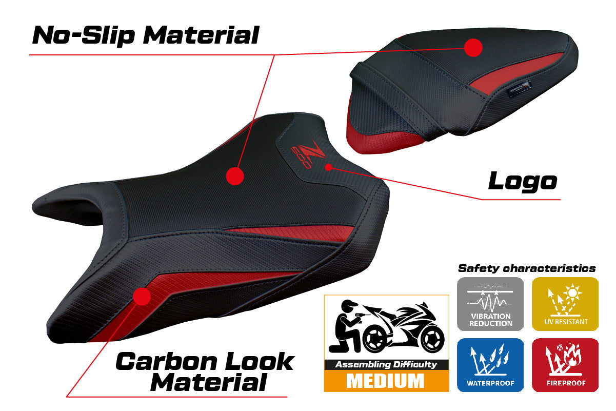 Funda de asiento Kawasaki Z500 2024-2025 Tappezzeria Italia TPZ en rojo oscuro y negro