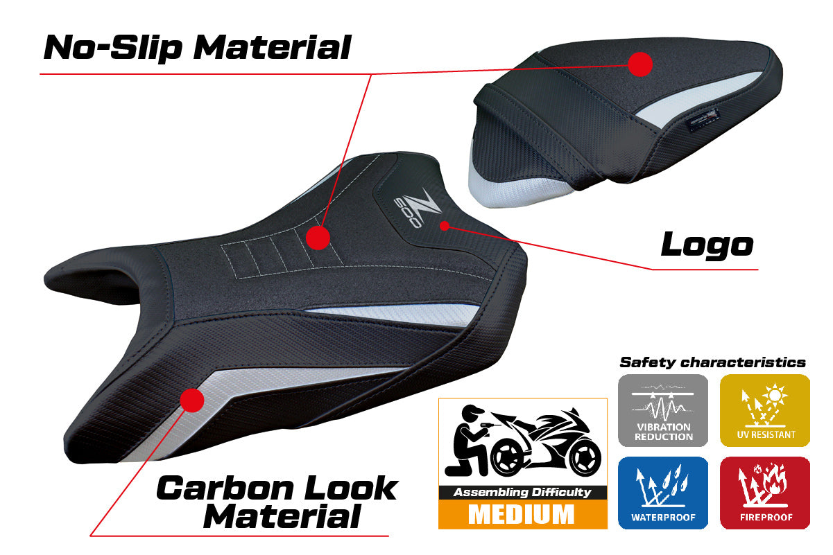 Kawasaki Z500 2024-2025 Seat Cover Tappezzeria Italia TPZ Ultragrip in Silver and Black