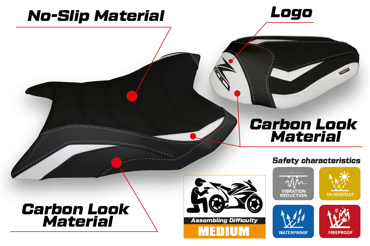 Kawasaki Z800 2013-2016 Seat Cover Tappezzeria Italia TPZ Ultragrip in White and Black