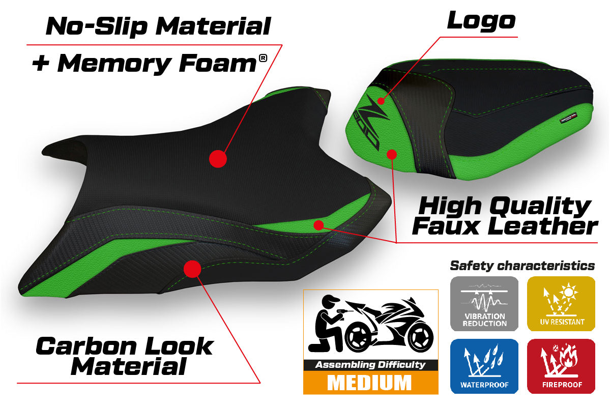 Kawasaki Z800 2013-2016 Seat Cover Tappezzeria Italia TPZ Comfort in Green and Black