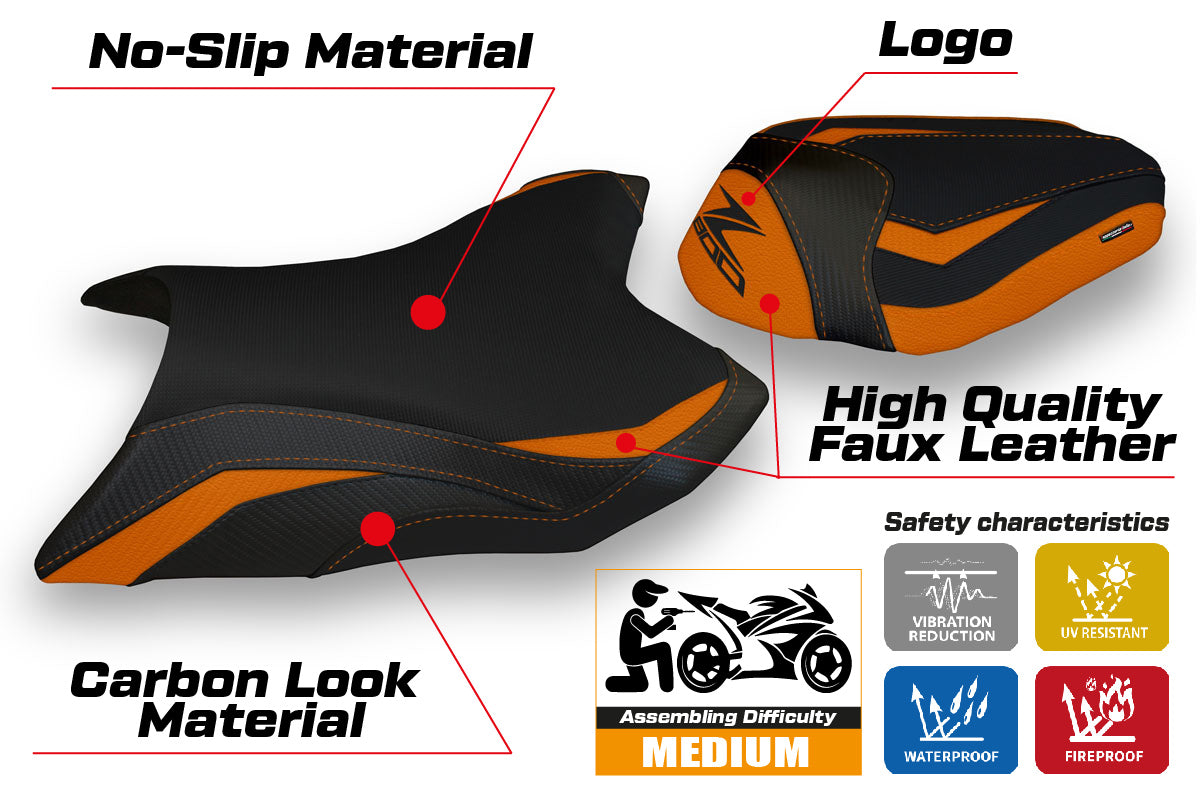 Funda de asiento Kawasaki Z800 2013-2016 Tappezzeria Italia TPZ en naranja y negro