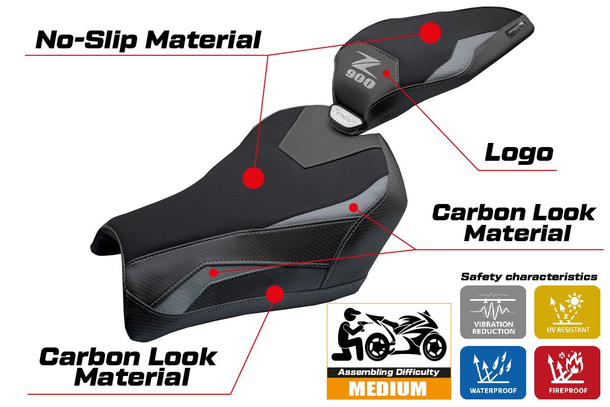 Funda de asiento Kawasaki Z900 2025 Tappezzeria Italia TPZ Gris Negro