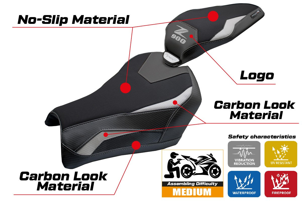 Funda de asiento Kawasaki Z900 2025 Tappezzeria Italia TPZ Plata Negro