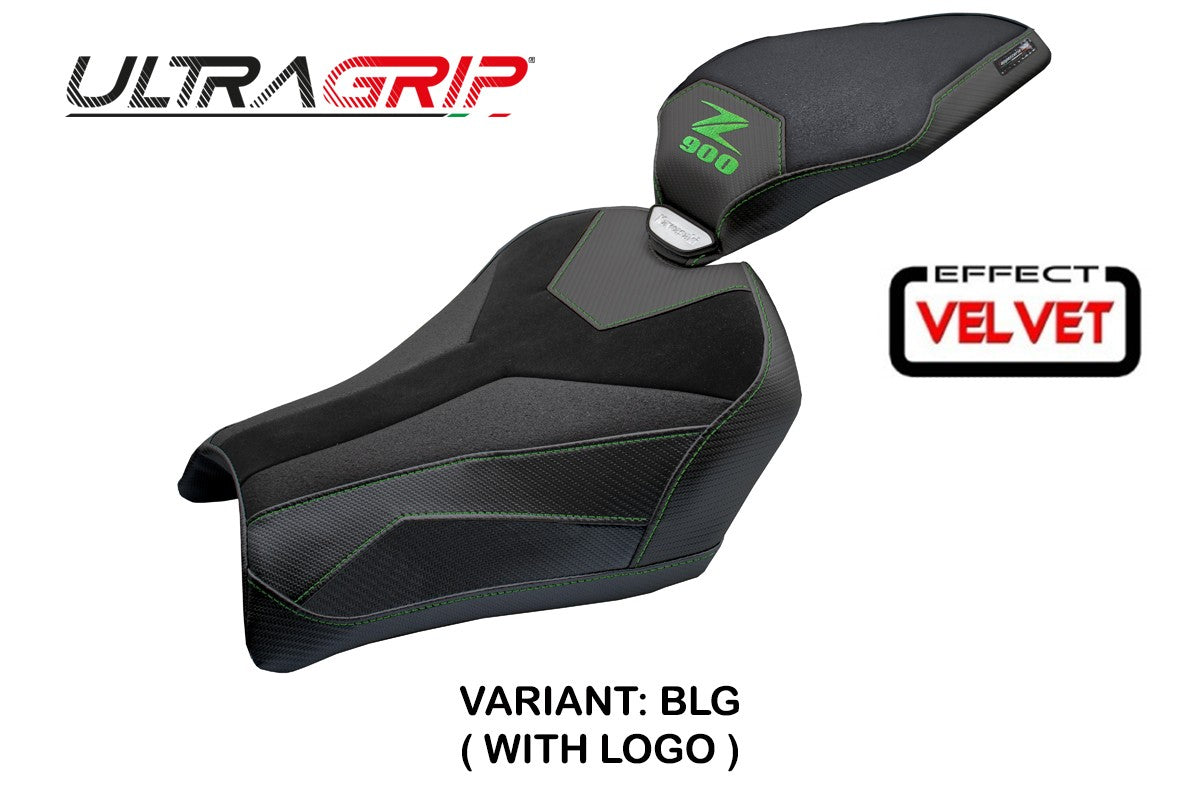 Funda de asiento Kawasaki Z900 2025 Tappezzeria Italia TPZ Velvet Ultragrip Negro Verde