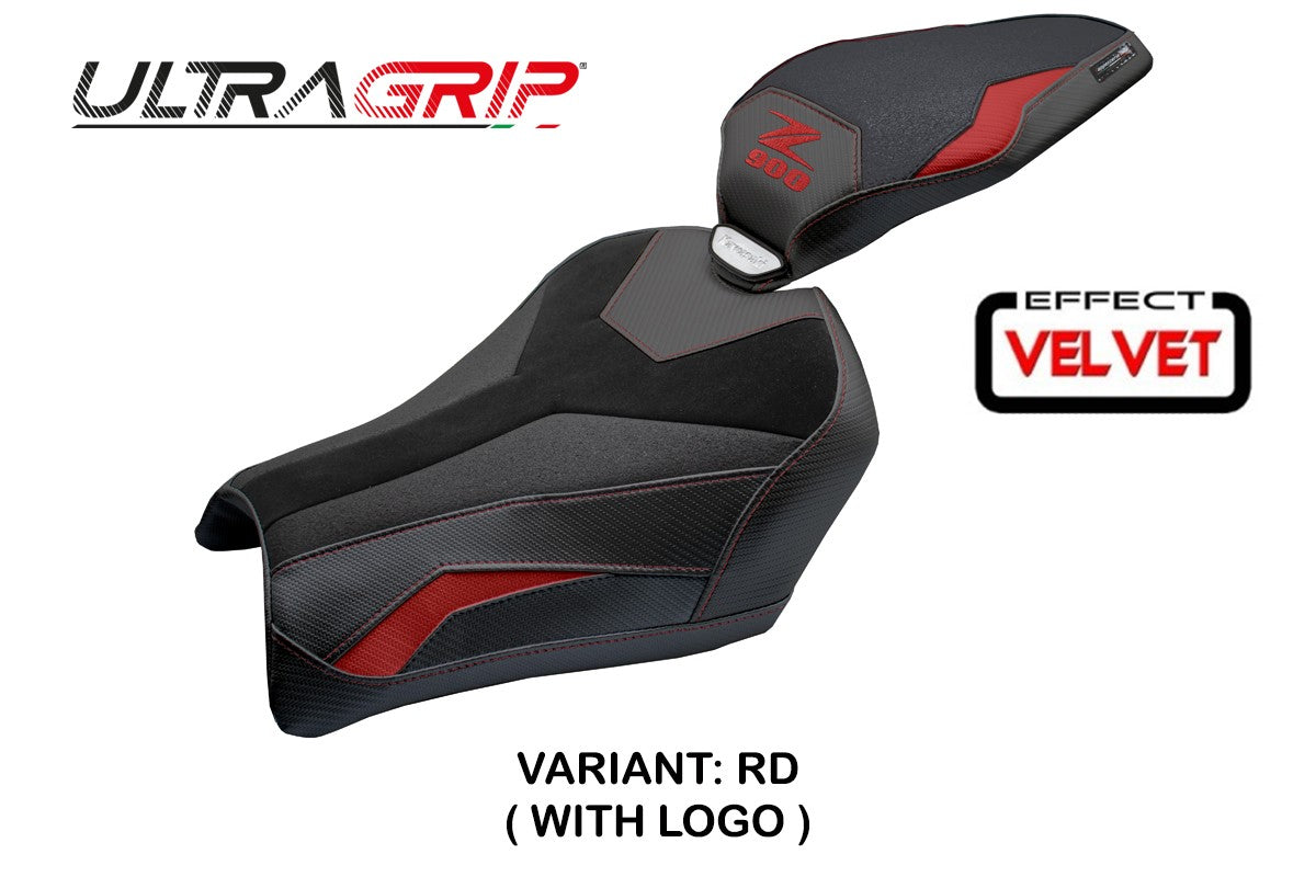 Funda de asiento Kawasaki Z900 2025 Tappezzeria Italia TPZ Velvet Ultragrip Rojo Negro