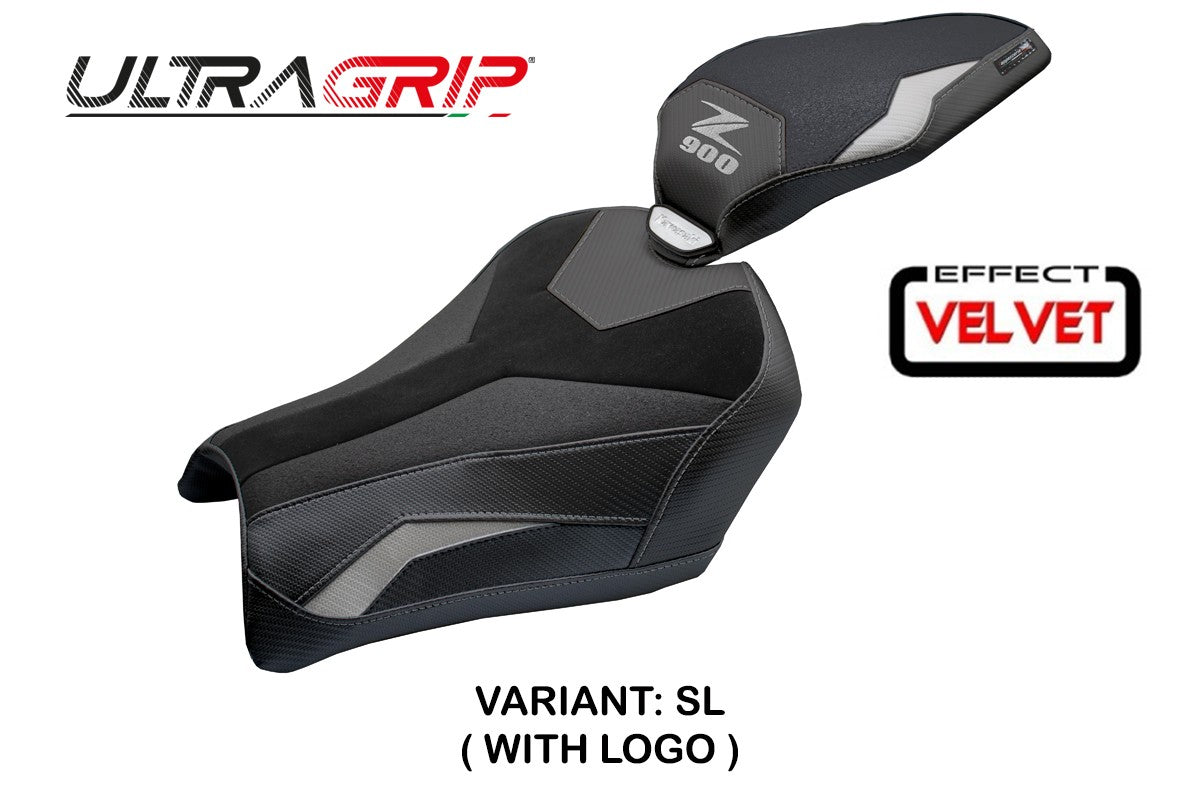 Funda de asiento Kawasaki Z900 2025 Tappezzeria Italia TPZ Velvet Ultragrip Plata Negro