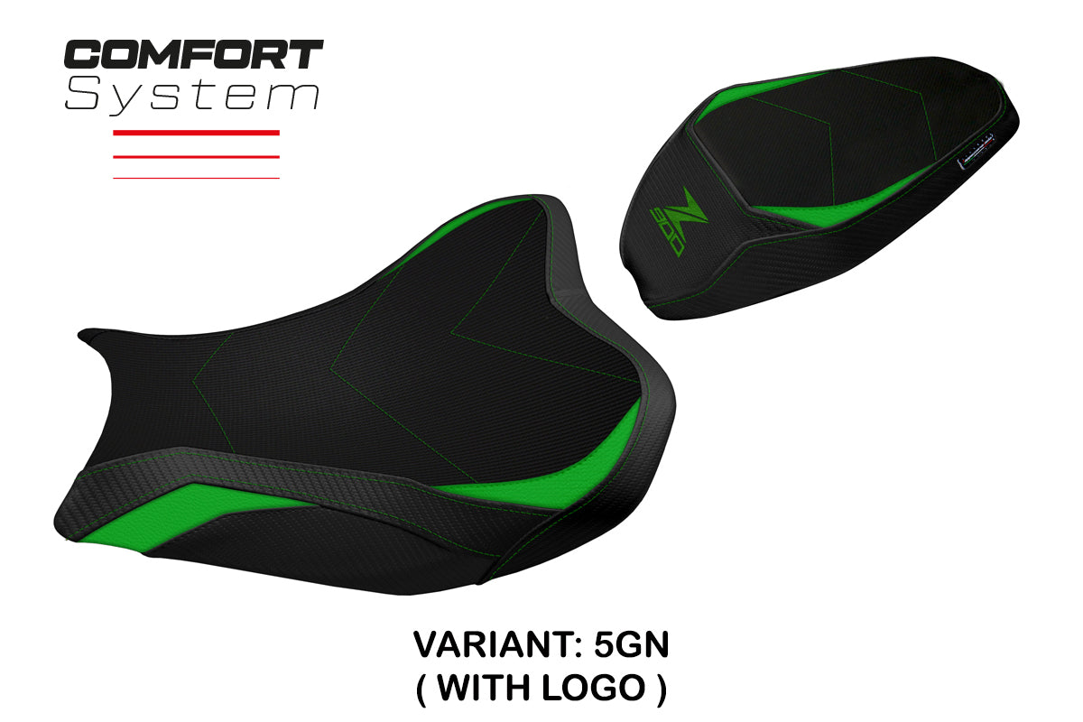 Funda de asiento Kawasaki Z900 2017-2024 Tappezzeria Italia TPZ Comfort en verde y negro