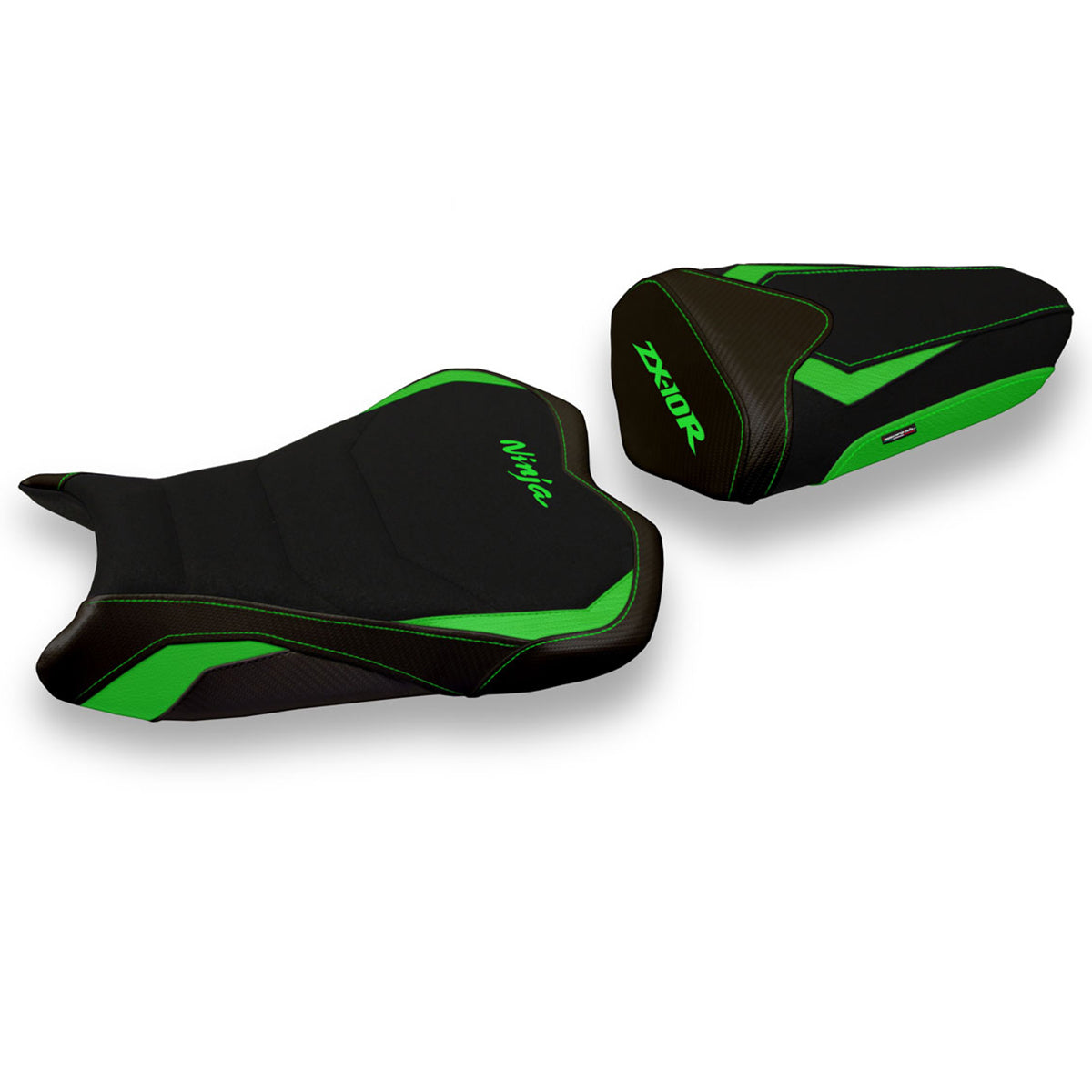 Funda de asiento Kawasaki Ninja ZX10R 2008-2010 Tappezzeria Italia TPZ Ultragrip en verde y negro