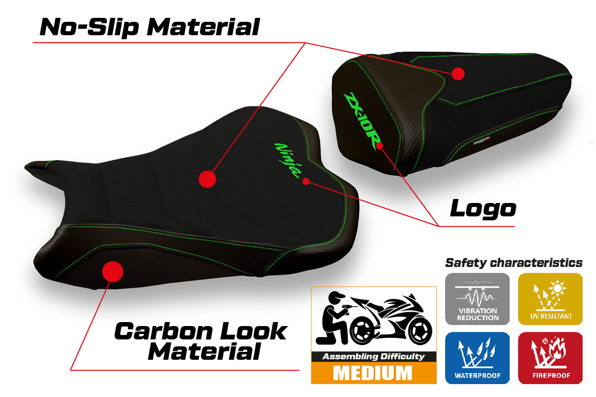 Funda de asiento Kawasaki Ninja ZX10R 2008-2010 Tappezzeria Italia TPZ Ultragrip en negro