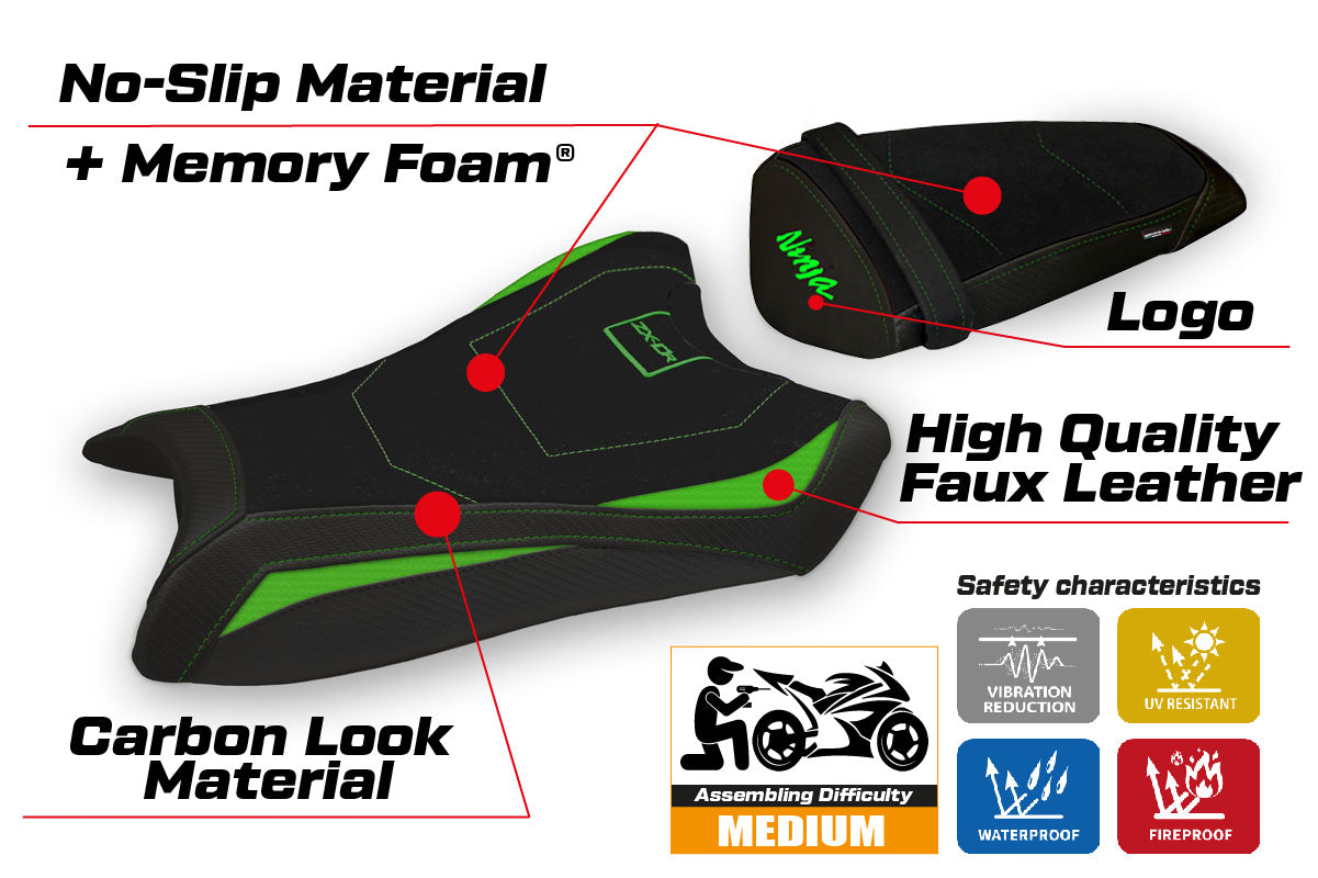Funda de asiento Kawasaki Ninja ZX10R 2011-2015 Tappezzeria Italia TPZ Comfort en verde