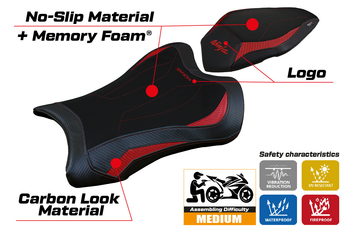 Kawasaki Ninja ZX10R 2021-2025 Seat Cover Tappezzeria Italia TPZ Comfort in Red and Black