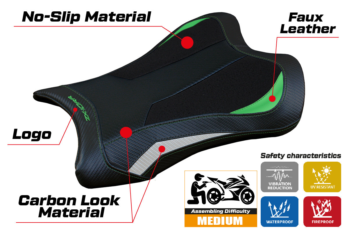Kawasaki Ninja ZX10RR 2021-2025 Seat Cover Tappezzeria Italia TPZ Ultragrip in Green and White