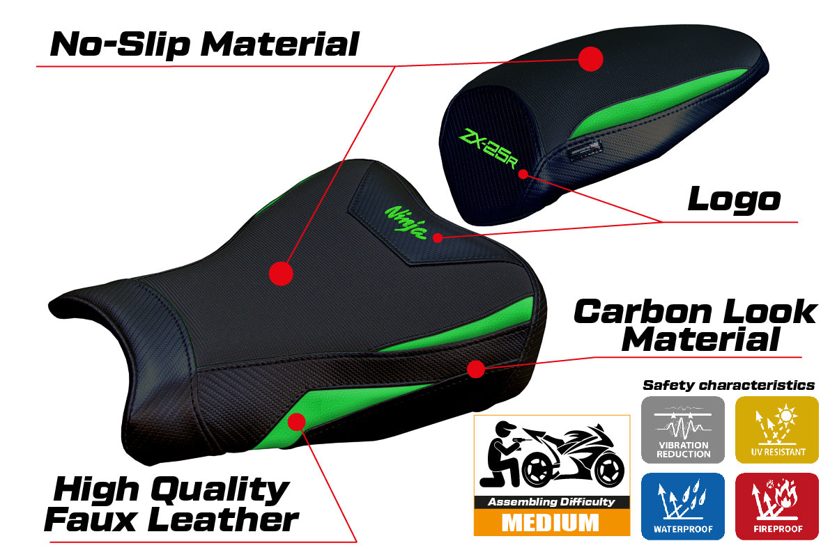 Funda de asiento Kawasaki ZX25R 2020-2025 Tappezzeria Italia TPZ en verde y negro