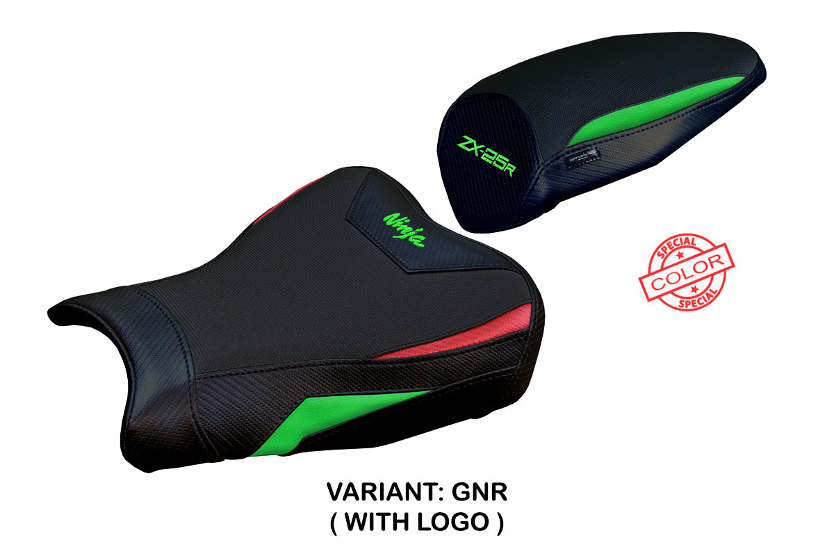 Funda de asiento Kawasaki ZX25R 2020-2025 Tappezzeria Italia TPZ en verde, rojo y negro