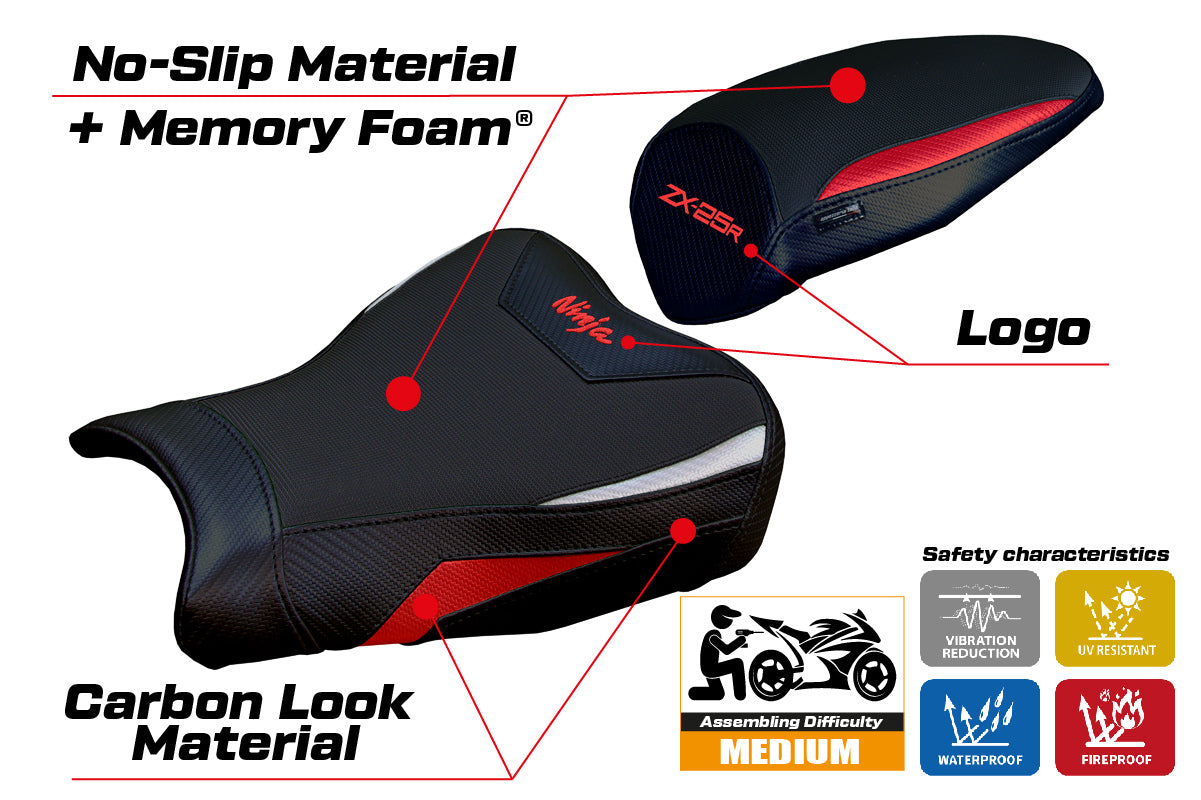 Funda de asiento Kawasaki ZX25R 2020-2025 Tappezzeria Italia TPZ Comfort en rojo y plata
