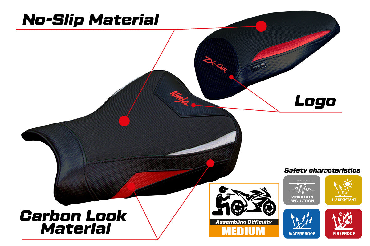 Funda de asiento Kawasaki ZX4R 2023-2025 Tappezzeria Italia TPZ en rojo, plata y negro