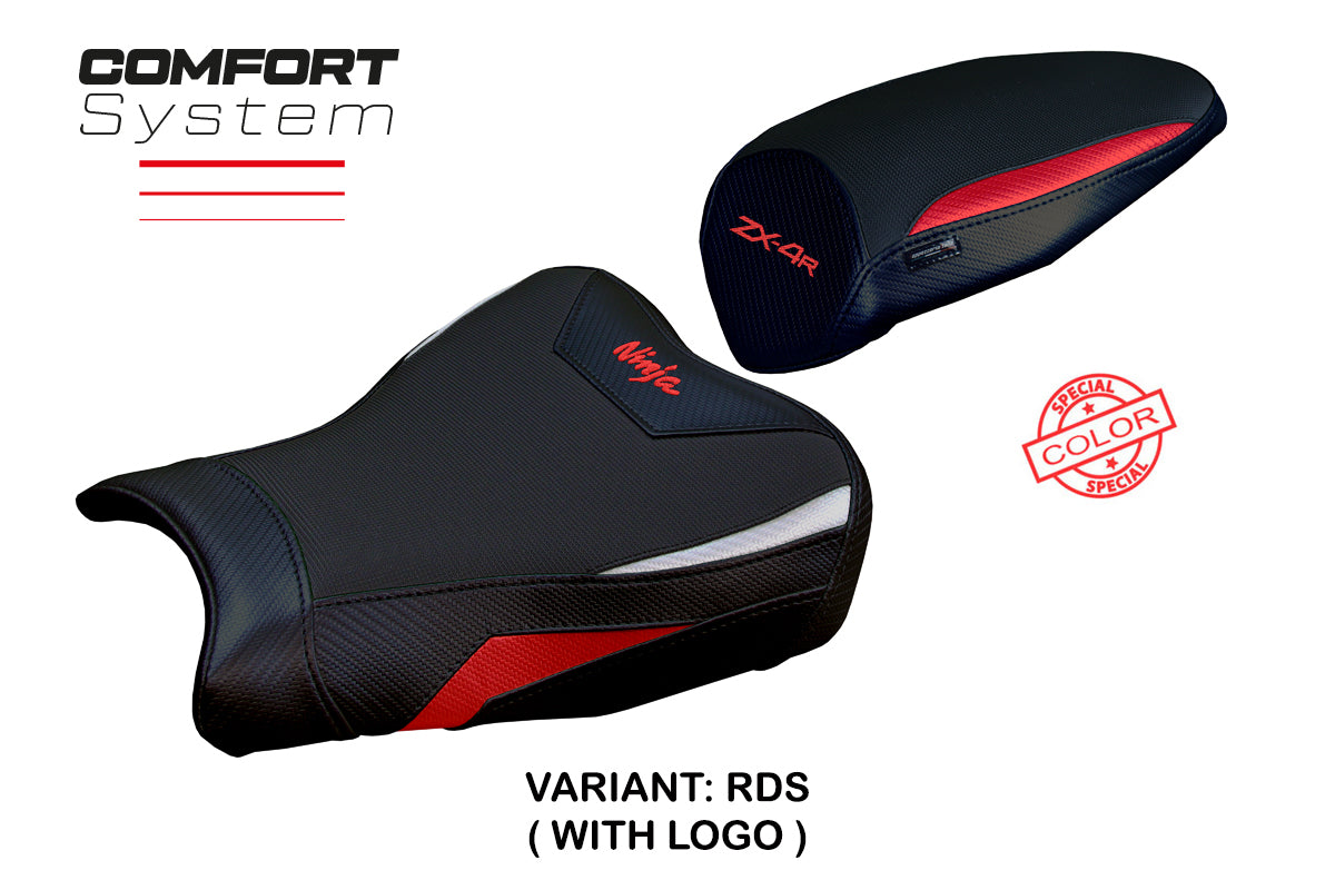 Funda de asiento Kawasaki ZX4R 2023-2025 Tappezzeria Italia TPZ Comfort en rojo, plata y negro
