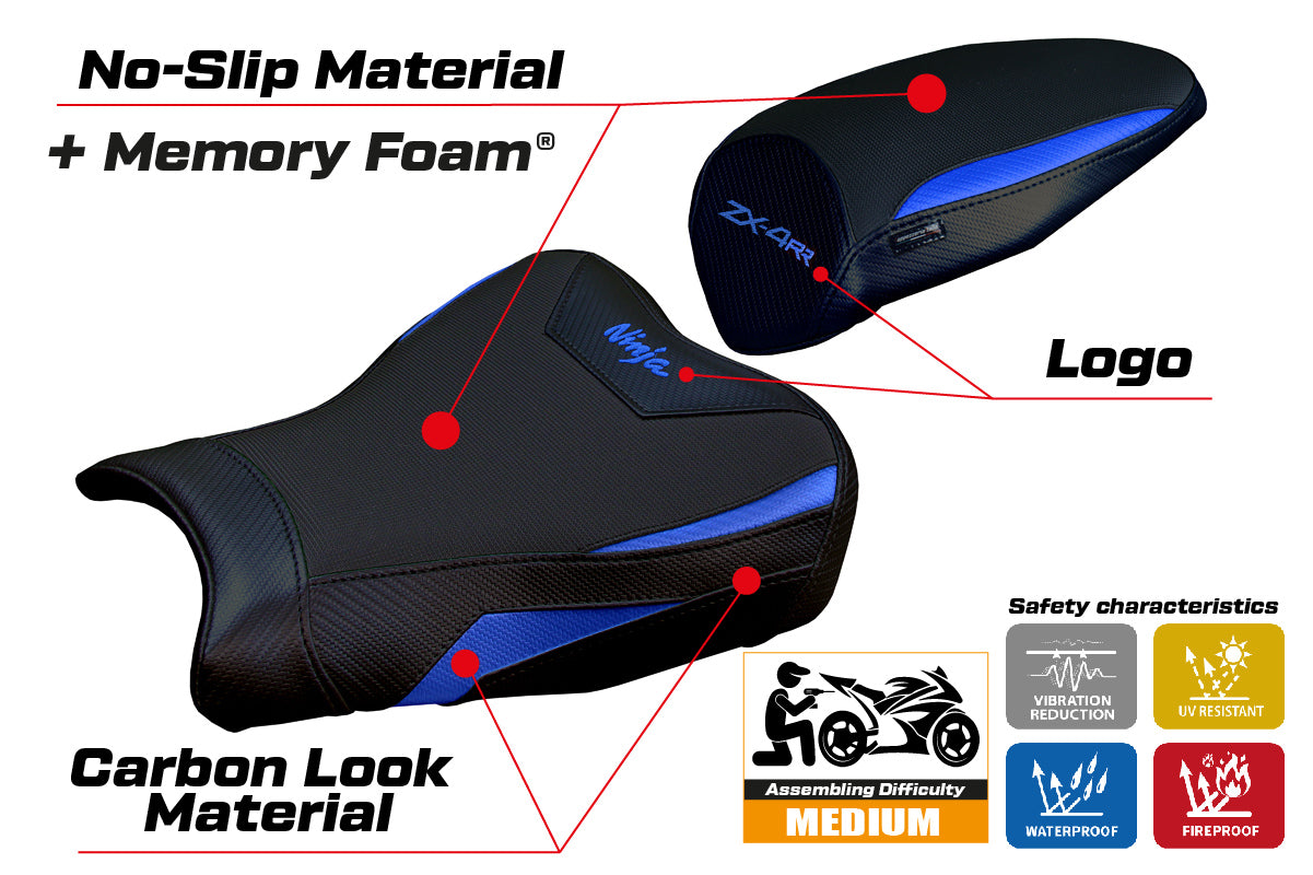Funda de asiento Kawasaki ZX4RR 2023-2025 Tappezzeria Italia TPZ Comfort en azul y negro