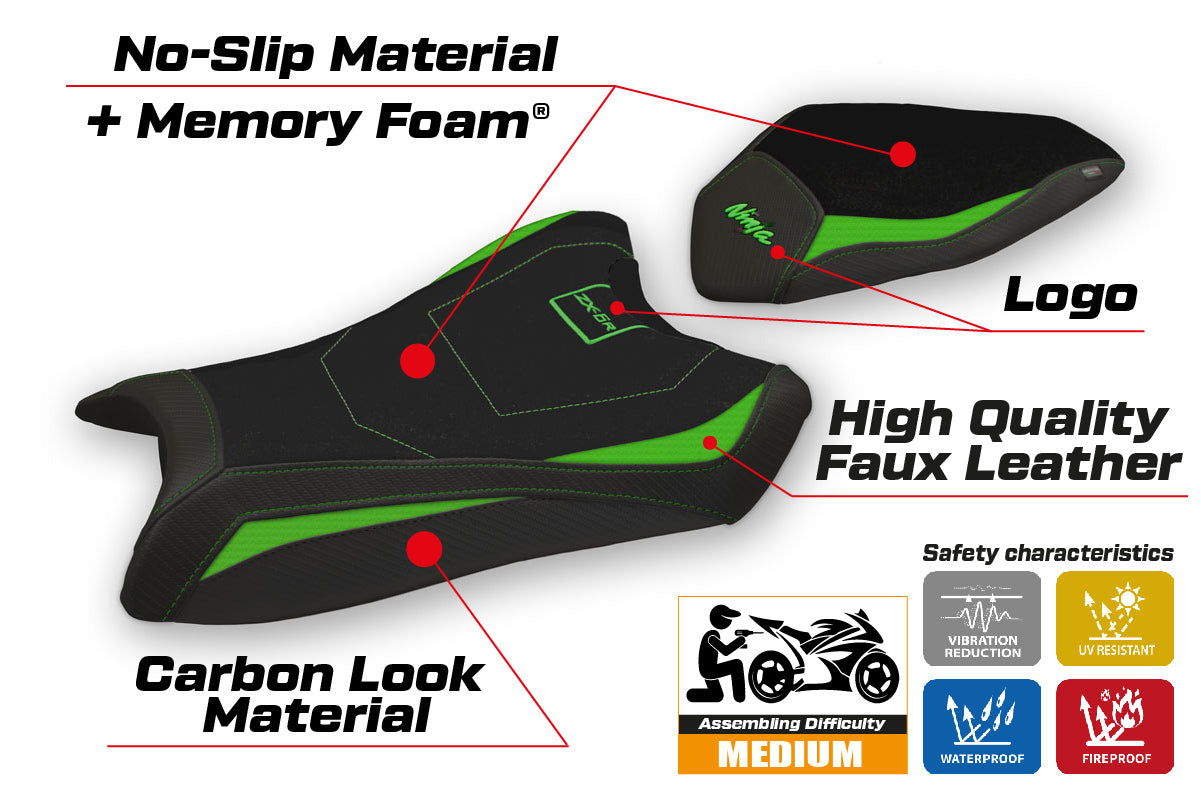 Kawasaki Ninja ZX6R 2019-2025 Seat Cover Tappezzeria Italia TPZ Comfort in Green