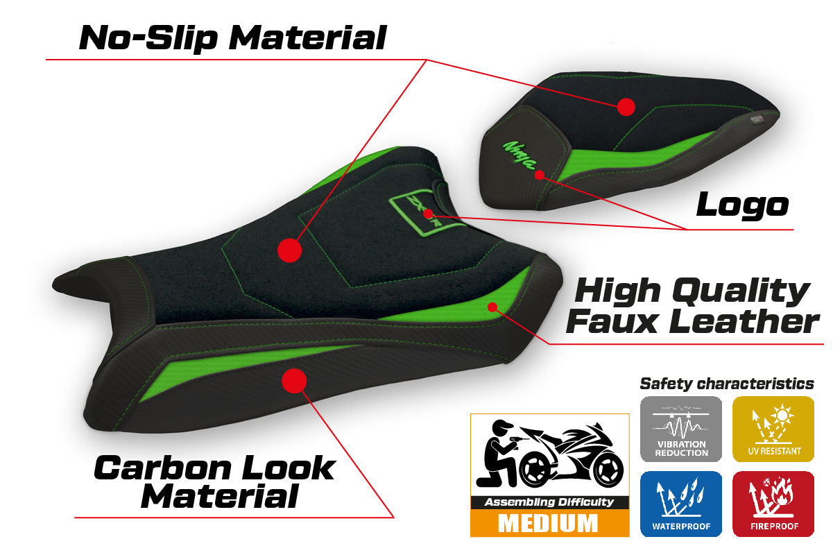 Kawasaki Ninja ZX6R 2019-2025 Seat Cover Tappezzeria Italia TPZ Ultragrip in Green