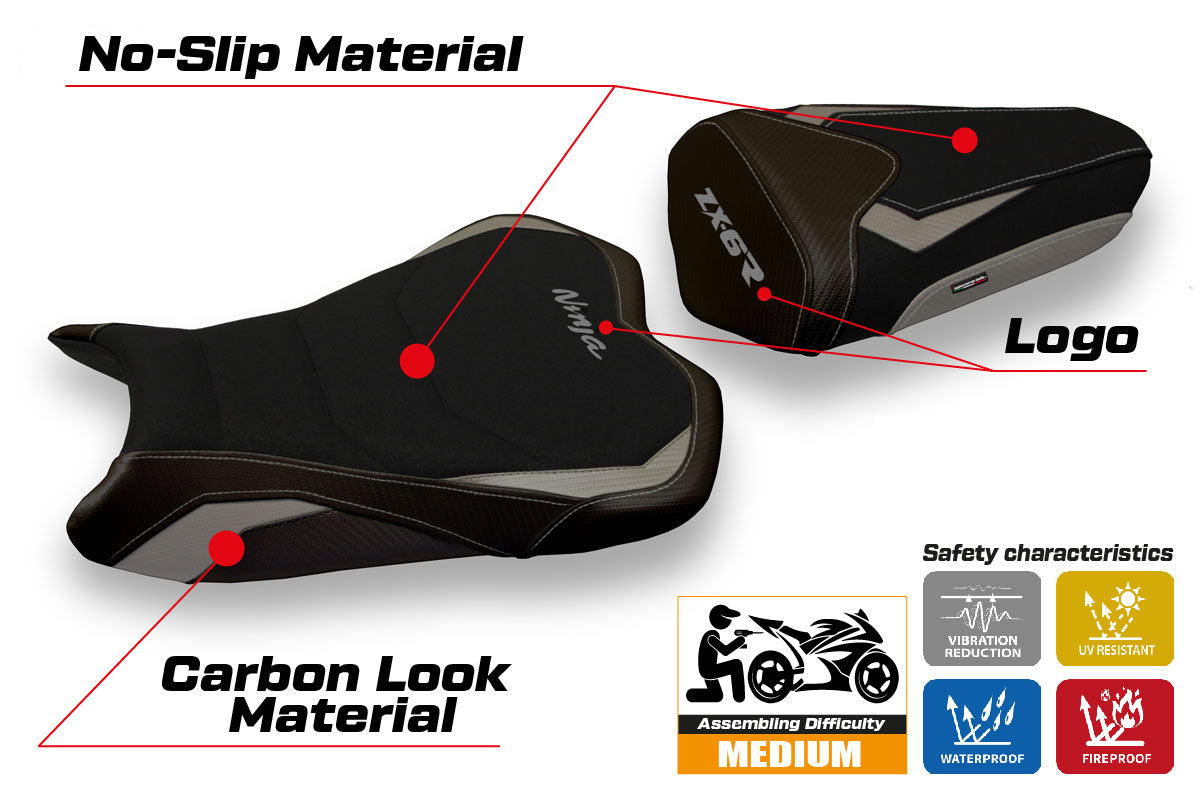 Kawasaki Ninja ZX6R 2009-2012 Seat Cover Tappezzeria Italia TPZ Ultragrip in Grey