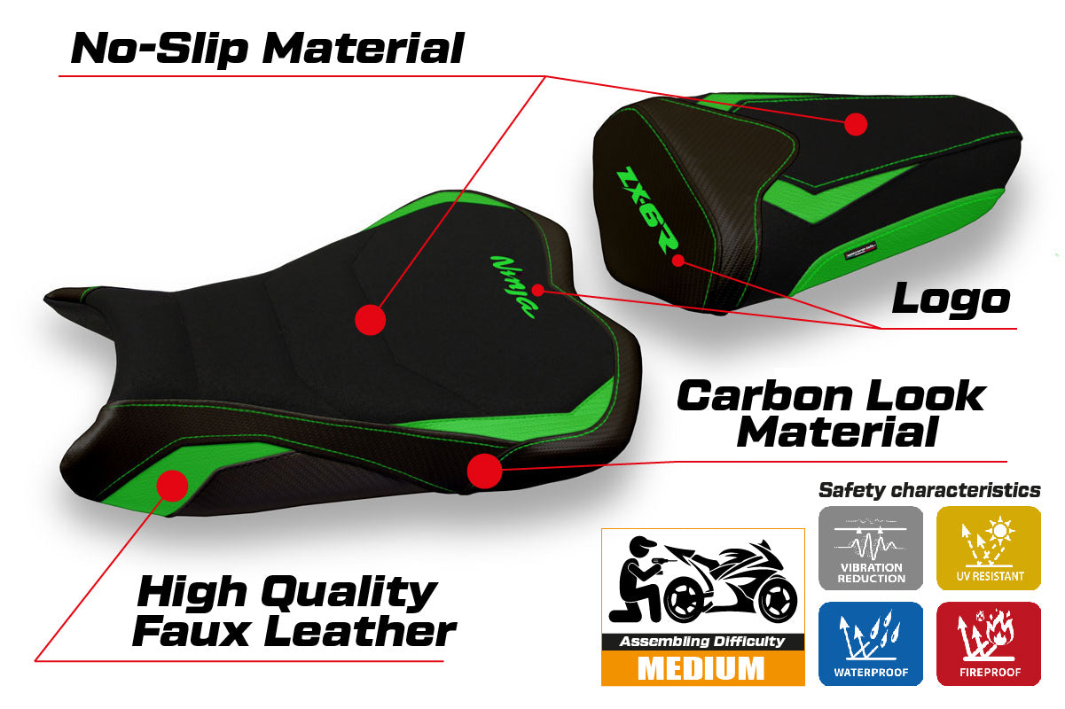 Kawasaki Ninja ZX6R 2009-2012 Seat Cover Tappezzeria Italia TPZ Ultragrip in Green
