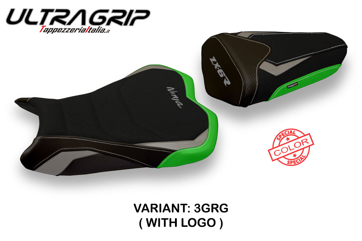 Kawasaki Ninja ZX6R 2009-2012 Seat Cover Tappezzeria Italia TPZ Ultragrip in Grey and Green
