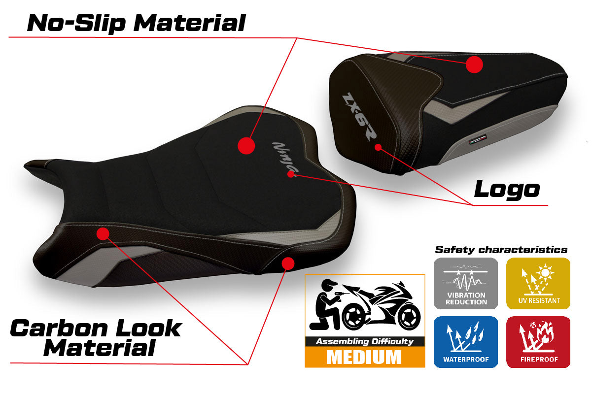 Kawasaki Ninja ZX6R 2013-2018 Seat Cover Tappezzeria Italia TPZ Ultragrip in Grey