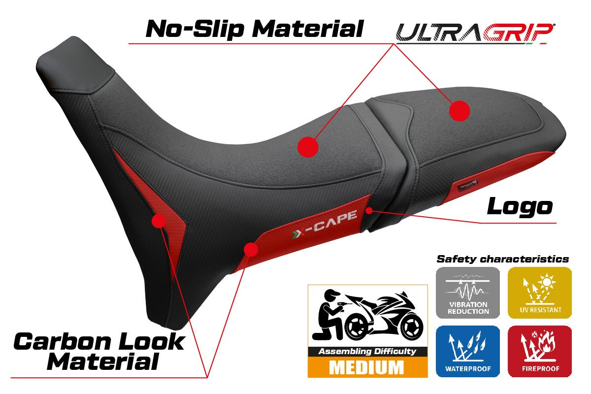 Funda Asiento Moto Morini X Cape 650 700 2021-2025 Tappezzeria Italia TPZ Ultragrip Rojo Negro